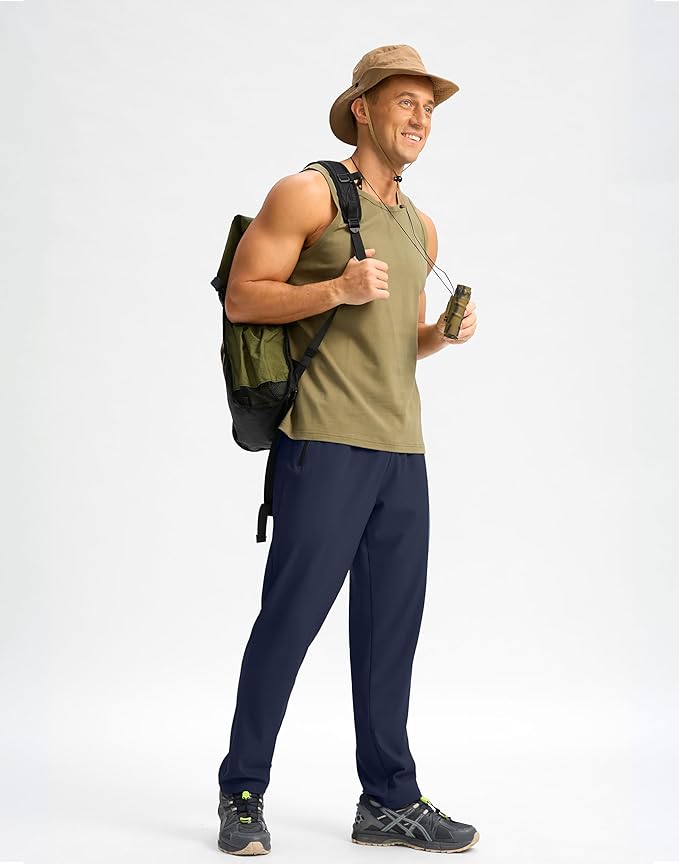 Pudolla Men's Lightweight Hiking Pants Quick-Dry Outdoor Sweatpants with Zipper Pockets for Casual