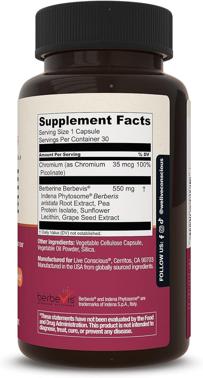 Live Conscious Berberine Phytosome - Advanced & Bioavailable Berberine Formula, Optimal Energy
