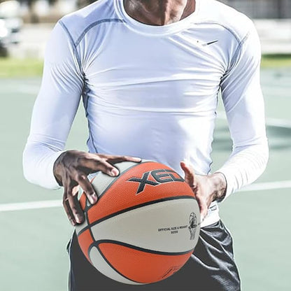 XEDGE Basketball 28.5” Size 6 Indoor Outdoor Leather Basketball Set