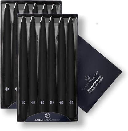 Colonial Candle Unscented Taper Candle, Handipt Collection, Black, 10 in, Pack of 12 - Up to 8