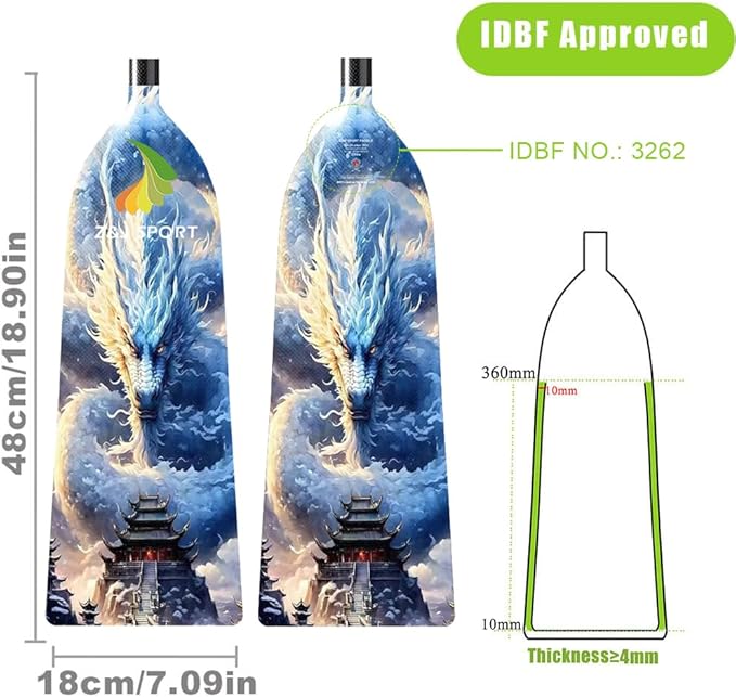 Z&J SPORT Adjustable Dragon Boat Paddle, IDBF Approved Carbon Fiber Paddle, Dragon Graphic Paddle