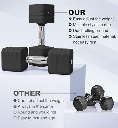 15LB 20LB 40LB 50LB Adjustable Dumbbell Set Free Weights Dumbbells Set for Women Men Hand Weights