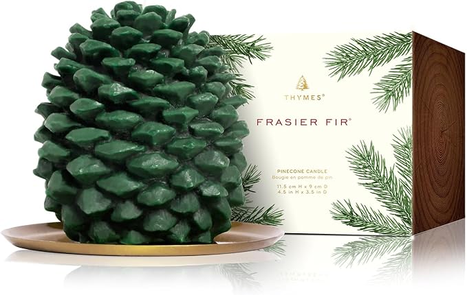 Thymes Frasier Fir Scented Candles for Home Decor - Green Pillar Candles for Women & Men - Place on