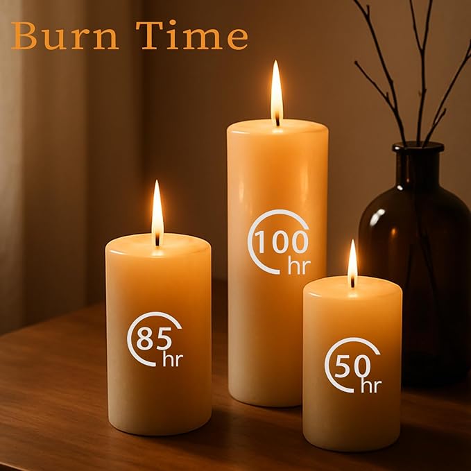 Ivory Pillar Candles Set, 12 Packs, 2.8 in x 4, 6, 8 Inch Assorted Size Unscented Pillar Candles