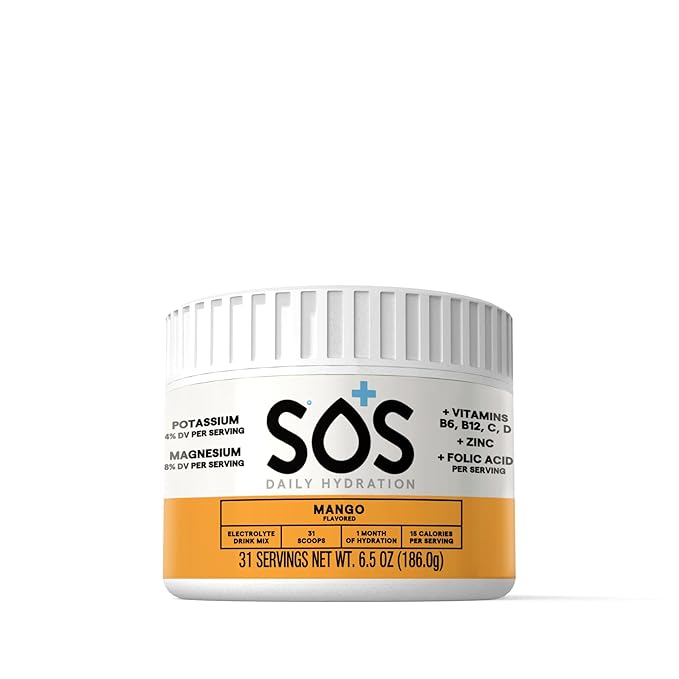 SOS Hydration Electrolyte Drink Mix (31 Servings) – Low Sugar, 15 Calorie, Keto-Friendly & Rapid