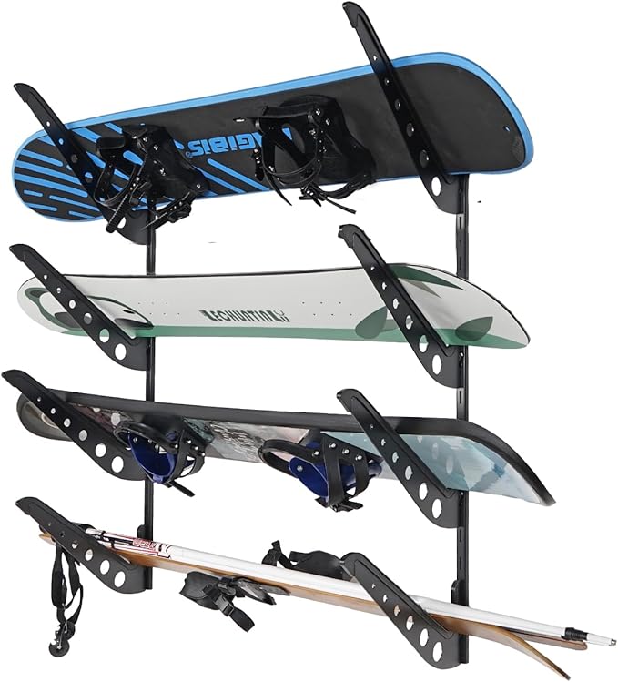 4 Board Snowboard Wall Racks, Adjustable Storage Rack for Ski, Surfboard, Wakeboard, Snowboard Wall