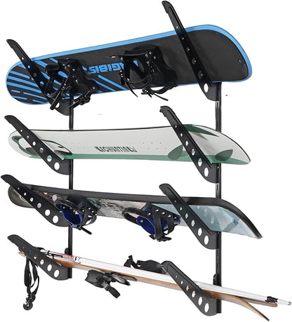 4 Board Snowboard Wall Racks, Adjustable Storage Rack for Ski, Surfboard, Wakeboard, Snowboard Wall