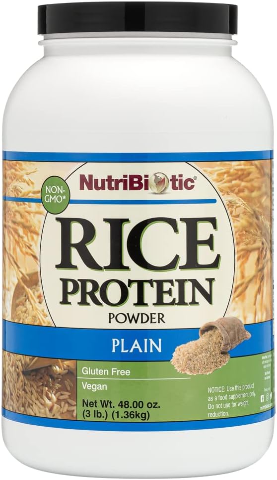 NutriBiotic Plain Rice Protein, 3 Lb (1.36kg) | Low Carb, Vegan & Raw Protein Powder | Grown and