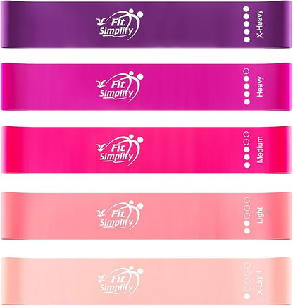 Fit Simplify Resistance Loop Exercise Bands with Instruction Guide and Carry Bag, Set of 5