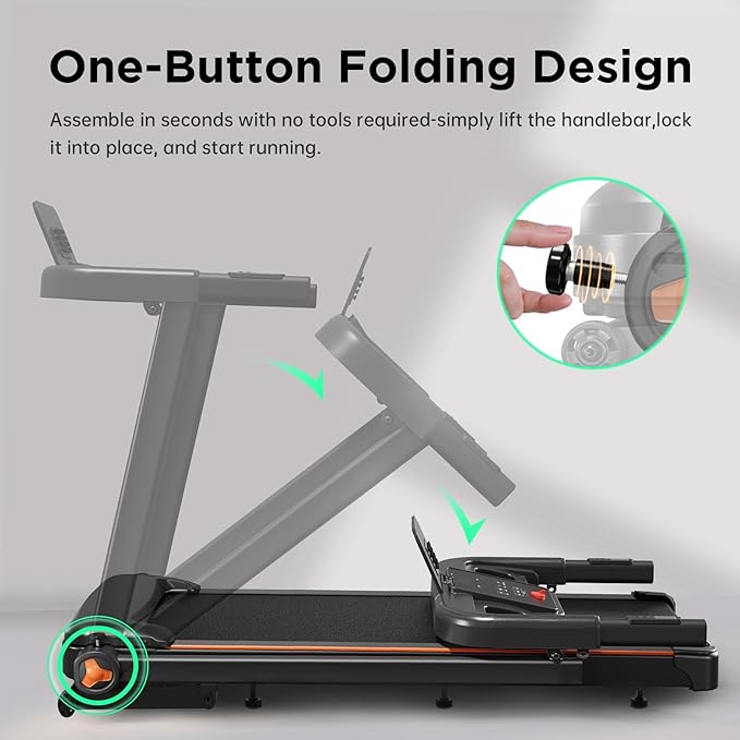 Treadmill with 0-15% Auto Incline, 3.5HP Quiet Brushless Foldable Treadmills for Home, Small Space