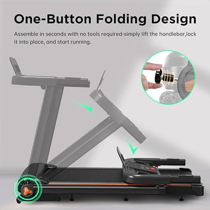 Treadmill with 0-15% Auto Incline, 3.5HP Quiet Brushless Foldable Treadmills for Home, Small Space