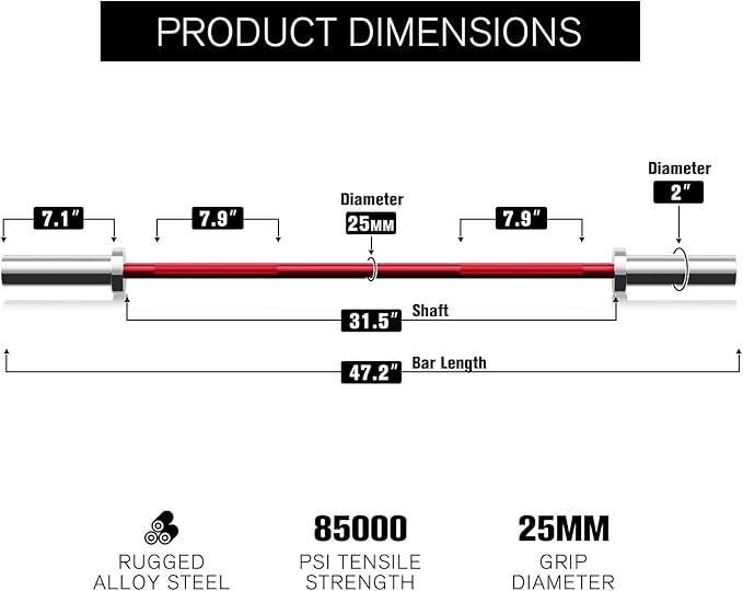 RITFIT Olympic Barbell 4ft/4.8ft/6ft - 2 Inch Weight Bar for Strength Training, Weightlifting