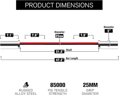 RITFIT Olympic Barbell 4ft/4.8ft/6ft - 2 Inch Weight Bar for Strength Training, Weightlifting