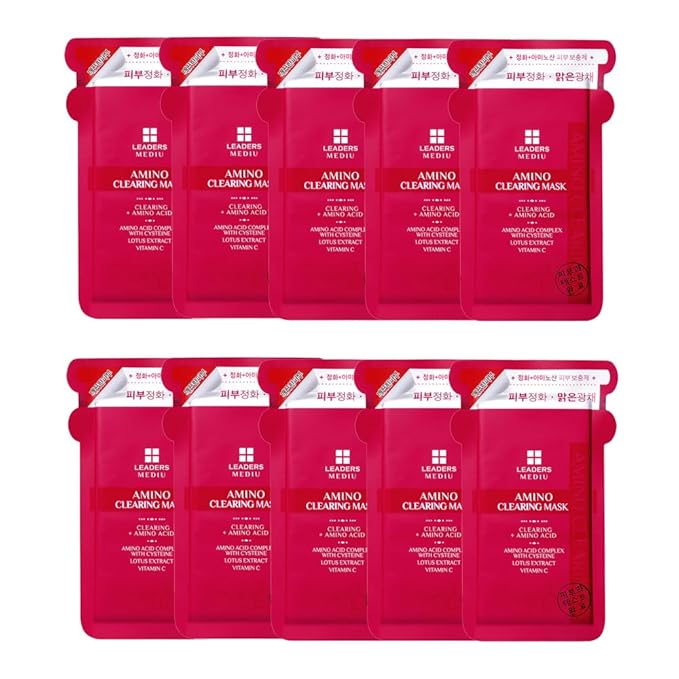Leaders Mediu Amino Brightening & Clearing Facial Sheet Mask | Vitamin C, Lotus Extract for Acne