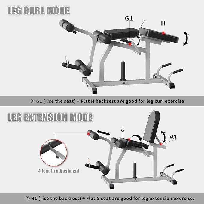 2-in-1 Adjustable Leg Extension and Curl Machine, Easy Transition, Home Gym Leg Machine, Weight