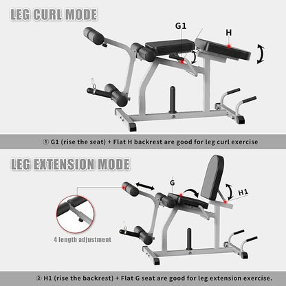 2-in-1 Adjustable Leg Extension and Curl Machine, Easy Transition, Home Gym Leg Machine, Weight
