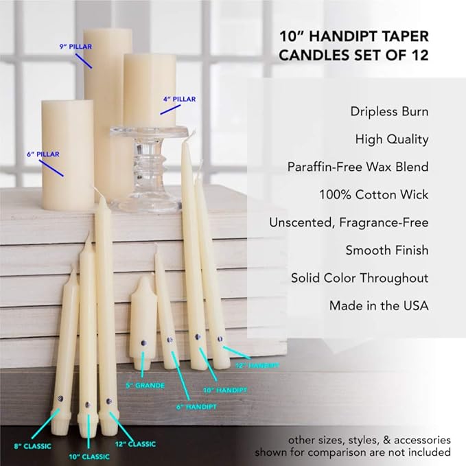 Colonial Candle Unscented Taper Candle, Handipt Collection, Pumpkin, 10 in, Pack of 12 - Up to 8