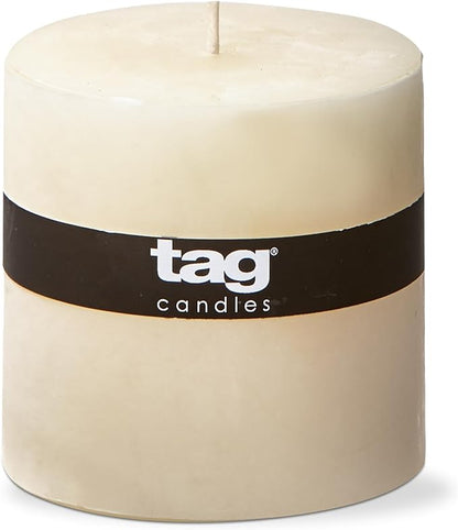 tag Chapel 4X4 Ivory Pillar Paraffin Wax Candle Unscented Drip-Free Long Burning 75 Hours For Home