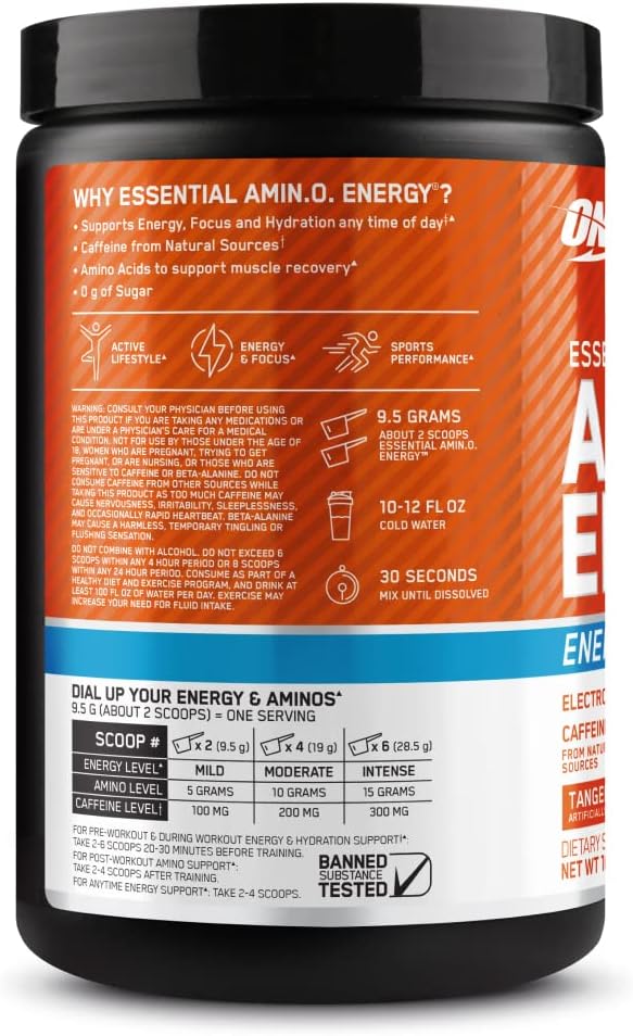 Optimum Nutrition Amino Energy Powder Plus Hydration, with BCAA, Electrolytes, and Caffeine