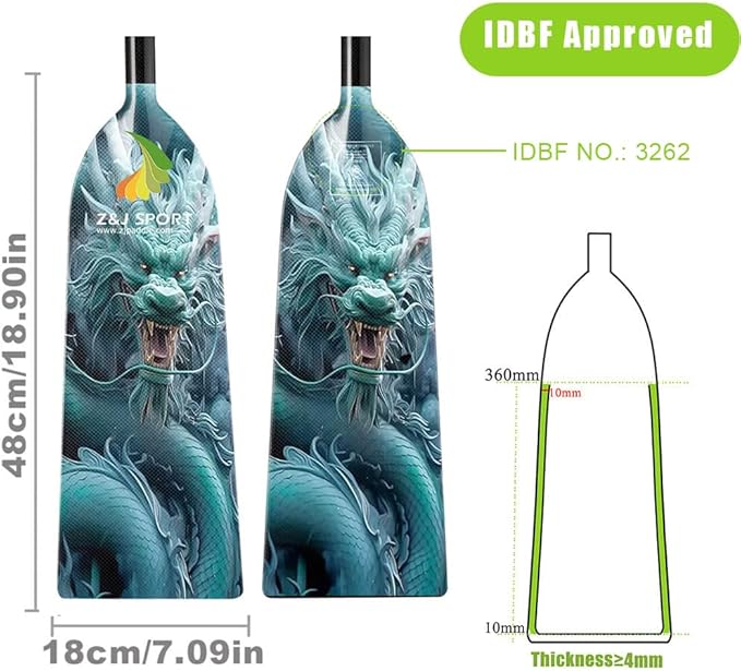 Z&J SPORT Adjustable Dragon Boat Paddle, IDBF Approved Carbon Fiber Paddle, Dragon Graphic Paddle
