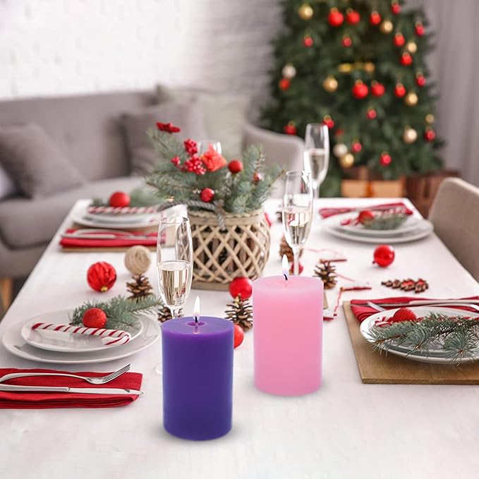 2x3 Inch Advent Pillar Candles Set of 4 Unscented Dripless Purple Pink Candles for Christmas