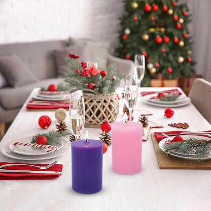 2x3 Inch Advent Pillar Candles Set of 4 Unscented Dripless Purple Pink Candles for Christmas