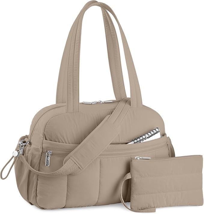 TOPDesign Travel Duffel Bag for Women, Puffer Gym Bag Sports Tote with Wet Pocket, Carry On