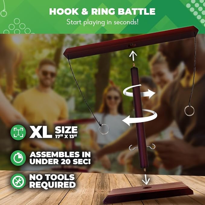 Swooc Games® - Battle Hooks XL Hook and Ring Game with Ladder - 20 Second Set Up - Hook and Ring
