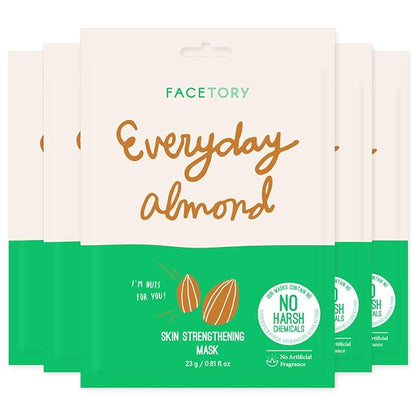 FACETORY K Beauty Face Mask Skin Care - Everyday ALMOND Skin Strengthening Sheet Mask | Plant-Based