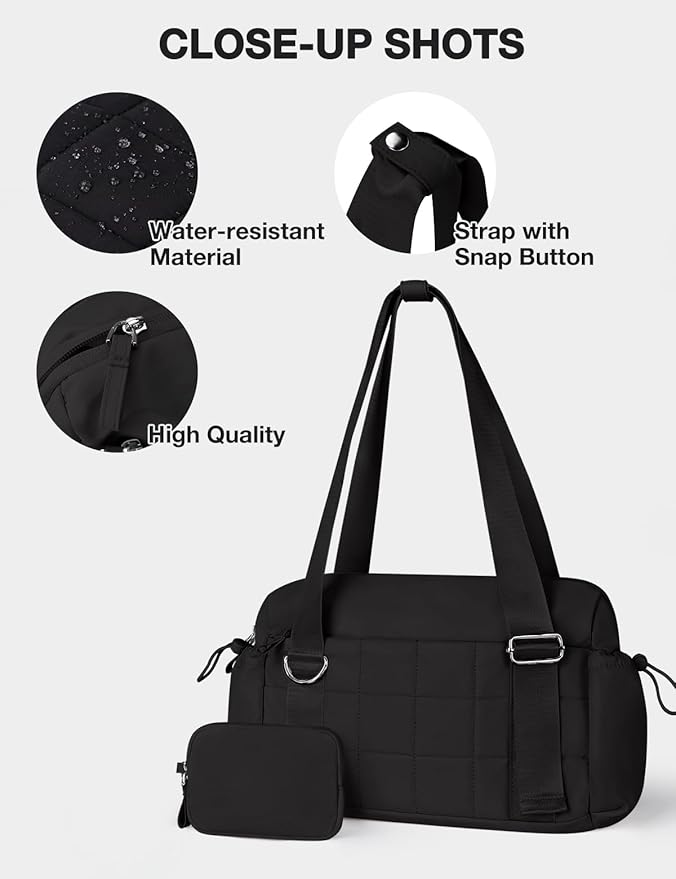VUUDH Puffy Mini Gym Bag for Women, Carry On Multi-Pocket Water-Resistant Duffel, Lightweight