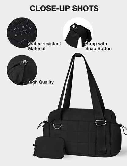 VUUDH Puffy Mini Gym Bag for Women, Carry On Multi-Pocket Water-Resistant Duffel, Lightweight