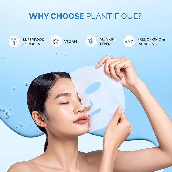 PLANTIFIQUE Facial Sheet Mask Coco Dew 5 Pack ??Moisturizing Face Mask with Coconut & Ceramide
