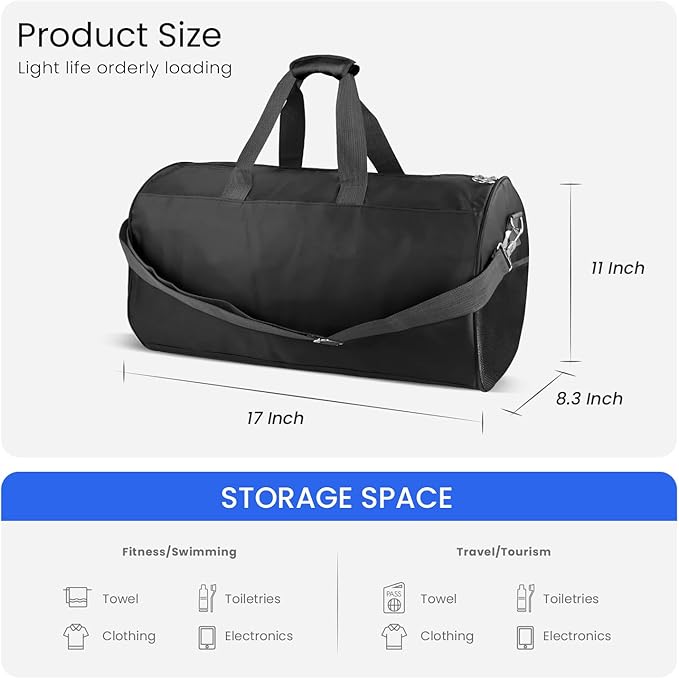 C&F BOGMOST Small Gym Bag for Travel & Duffel - 17 Inch Lightweight Carry On Bag for Men & Women