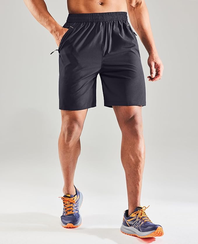 MIER Men's Quick Dry Running Shorts with Zipper Pocket, Elastic Waist Athletic Workout Exercise