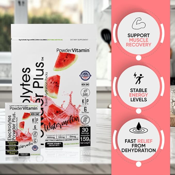 Electrolytes Powder Plus, Keto, Watermelon, Sugar Free, 1000mg Potassium, 120mg Calcium, 120mg