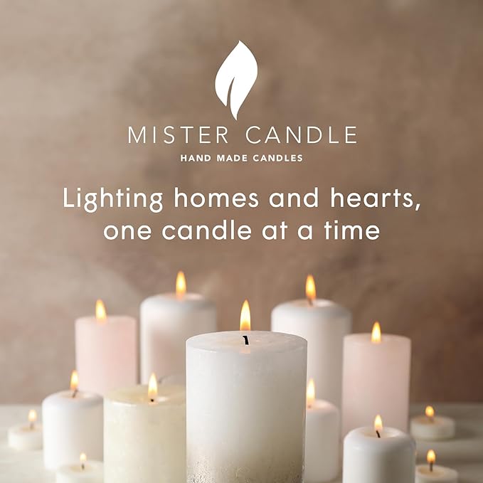 Mister Candle Non Scented Luxury 4 x 8 Pillar Candle, Hand Poured White Unscented Candle for Home
