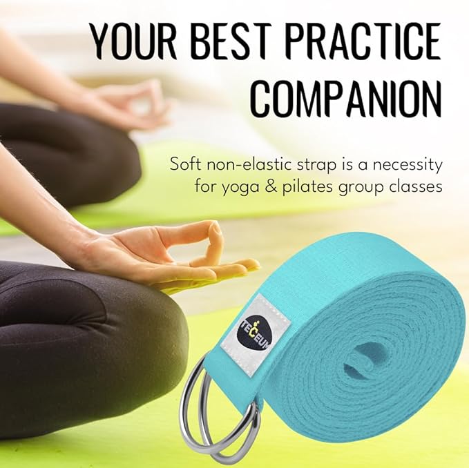 TECEUM Yoga Strap & Mat Strap – 2 IN 1 – Cotton – 6 ft 8 ft 10 ft (30+ colors) – Adjustable