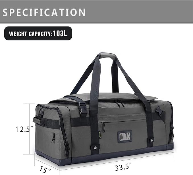 Large Duffle Bag for Travel - Men & Women, Foldable Gym Duffle Backpack, Heavy Duty Tactical