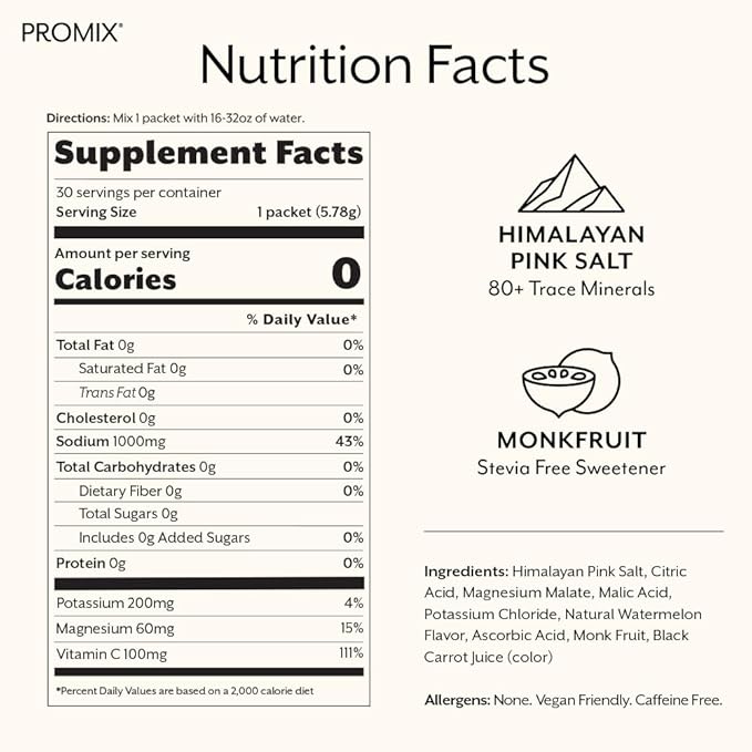 ProMix Nutrition Electrolytes Powder Hydration Packets - Himalayan Pink Salt, Magnesium, Potassium