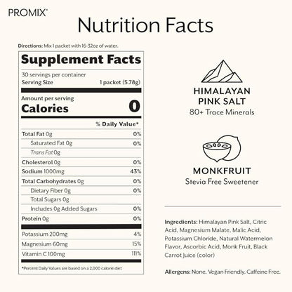 ProMix Nutrition Electrolytes Powder Hydration Packets - Himalayan Pink Salt, Magnesium, Potassium