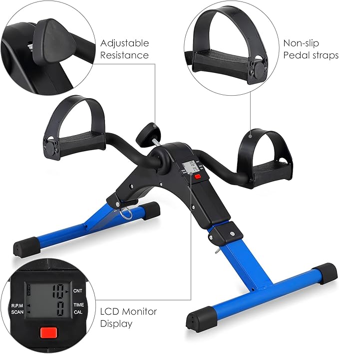 Folding Pedal Exerciser, Mini Under Desk Bike - Portable Foot Hand Cycle Peddler Machine Bicycle