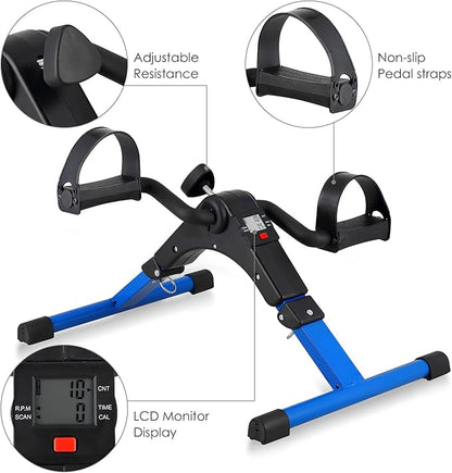 Folding Pedal Exerciser, Mini Under Desk Bike - Portable Foot Hand Cycle Peddler Machine Bicycle