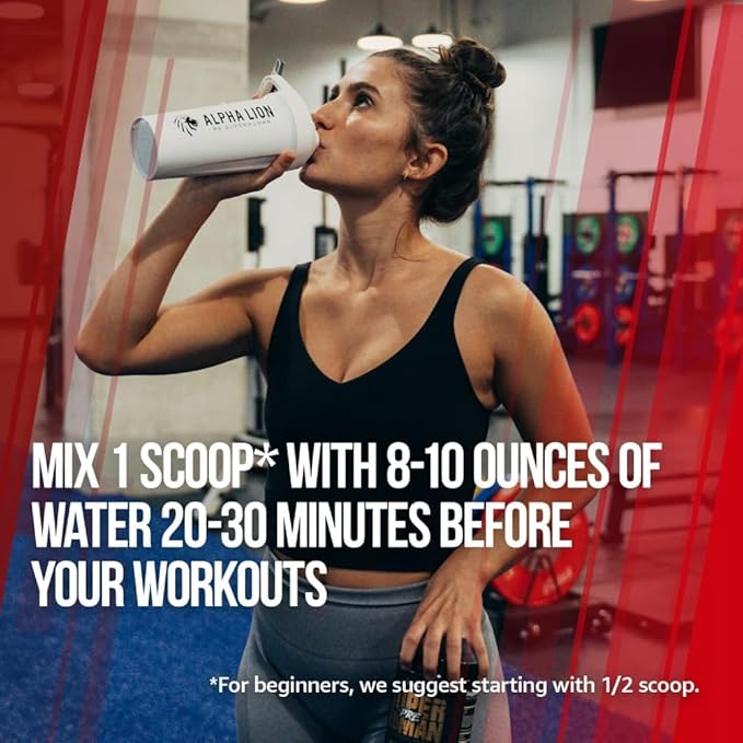 ALPHA LION Pre Workout Powder, Beta Alanine, L-Taurine & Tri-Source Caffeine for Sustained Energy &