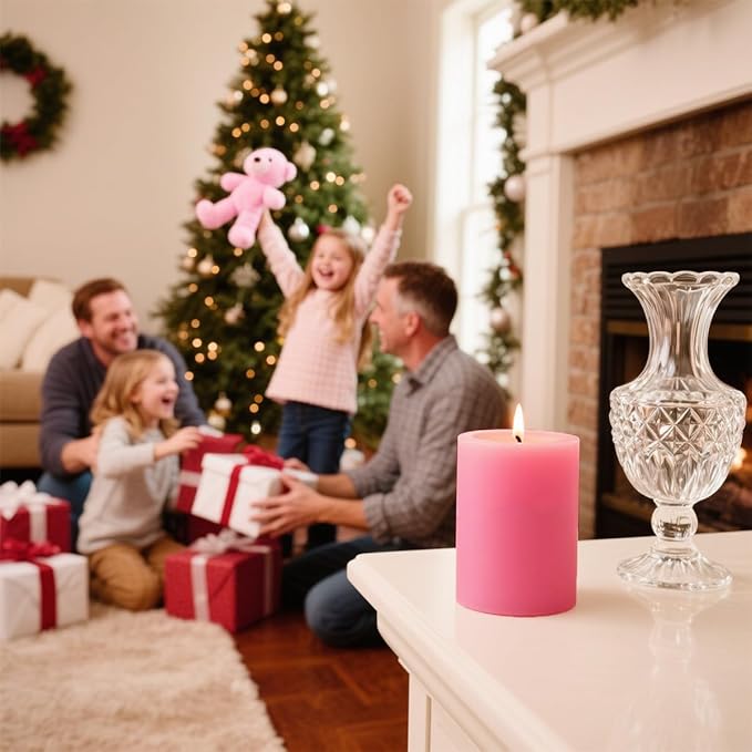Pink Unscented Pillar Candles 3-Pack ??Dripless & Smokeless, Long-Burning Thick Candles (2",3",4"