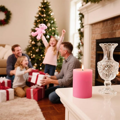 Pink Unscented Pillar Candles 3-Pack ??Dripless & Smokeless, Long-Burning Thick Candles (2",3",4"