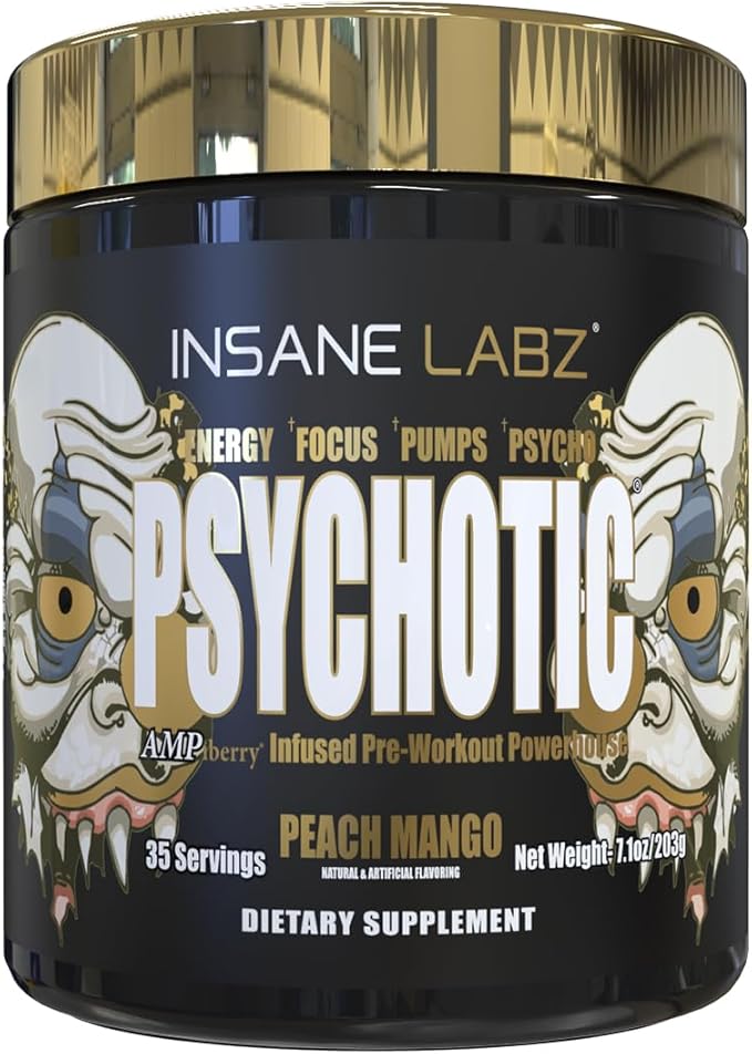 Insane Labz Psychotic Gold, High Stimulant Pre Workout Powder, Extreme Lasting Energy, Pumps and