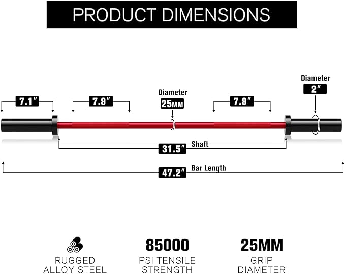 RITFIT Olympic Barbell 4ft/4.8ft/6ft - 2 Inch Weight Bar for Strength Training, Weightlifting