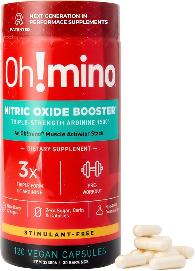 Oh!mino L-Arginine Nitric Oxide Supplement - Blood Flow Supplement, Nitric Oxide Booster w/Beetroot