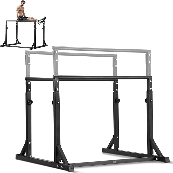 VEVOR Dip Bar, 800 lbs Capacity, Heave Duty Dip Stand Station with Adjustable Height, Fitness