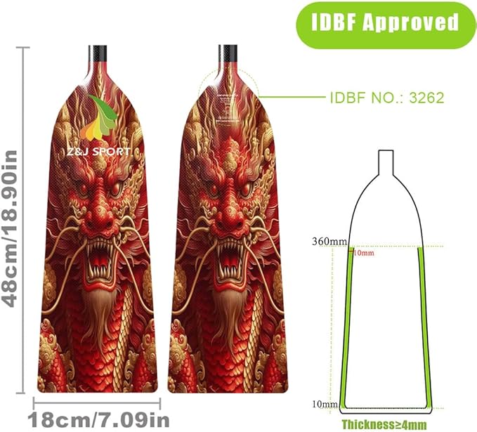 Z&J SPORT Adjustable Dragon Boat Paddle, IDBF Approved Carbon Fiber Paddle, Dragon Graphic Paddle
